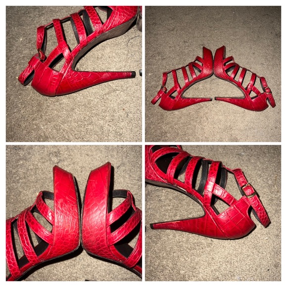 Elizabeth and James Red Manic Crocodile-effect Leather Sandals